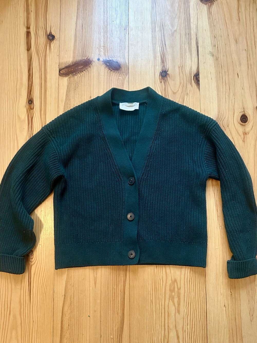 Everlane Dark Green cotton Button Cardigan Sweater, XS